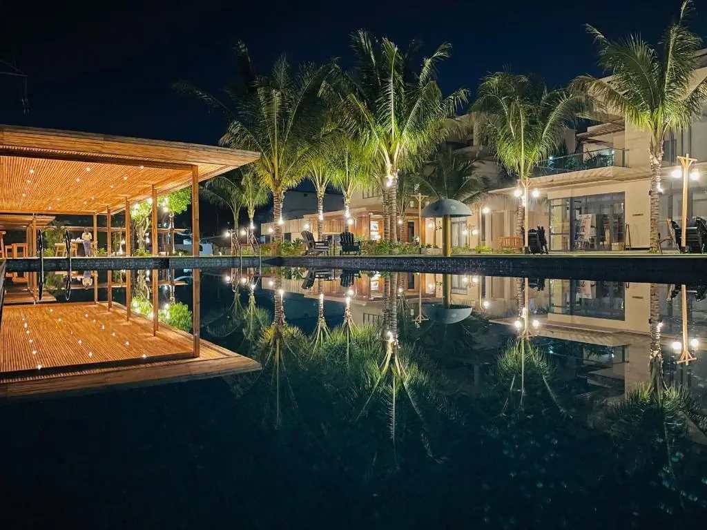 Saltwater pool surrounded by gardens